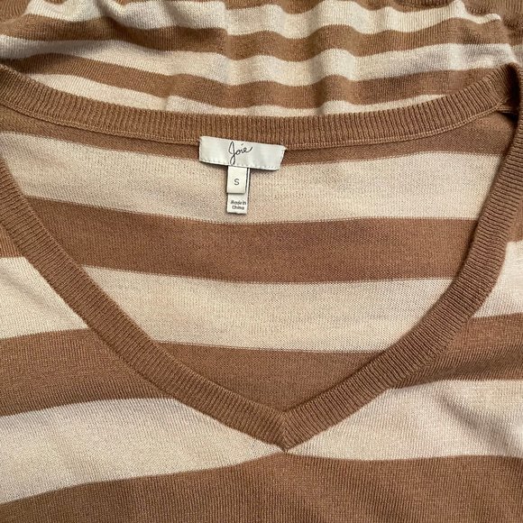 Joie Tan Striped Wool Cashmere Blend Long V-Neck Sweater Tunic Lightweight - Picture 8 of 11